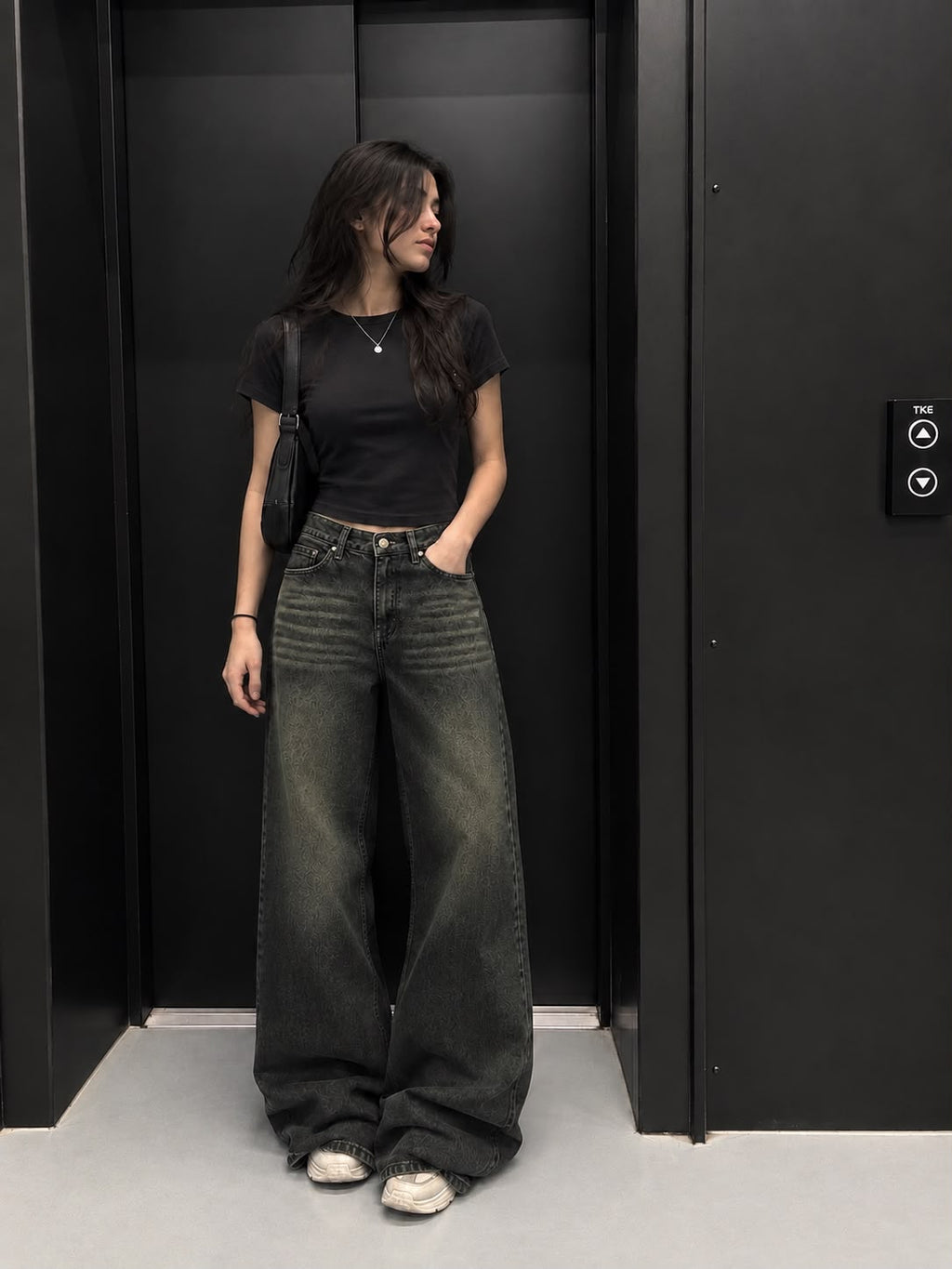 Washed Olive Wide Leg Jeans
