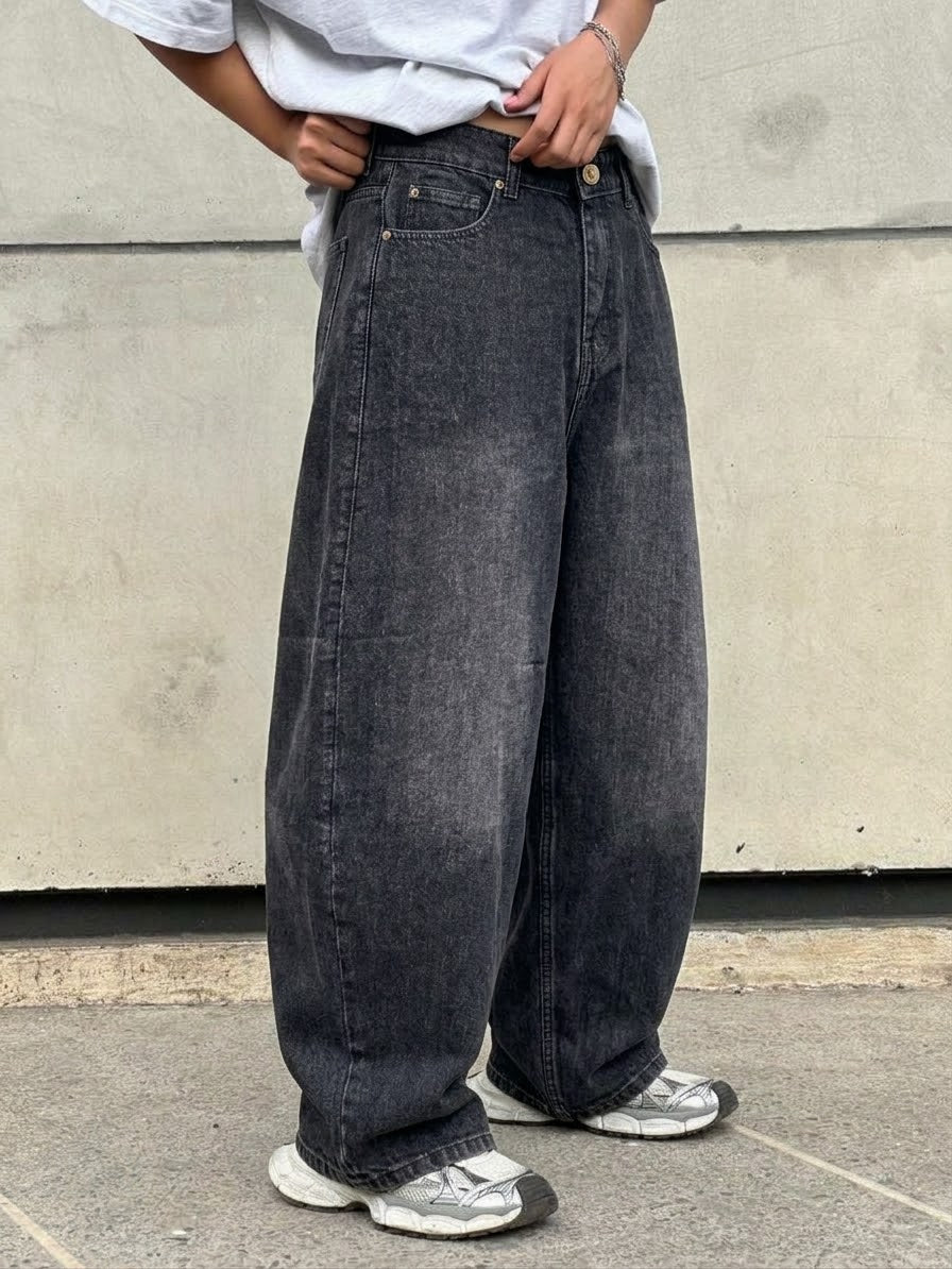 Acid Wash Balloon Fit Jeans — Charcoal (unisex)
