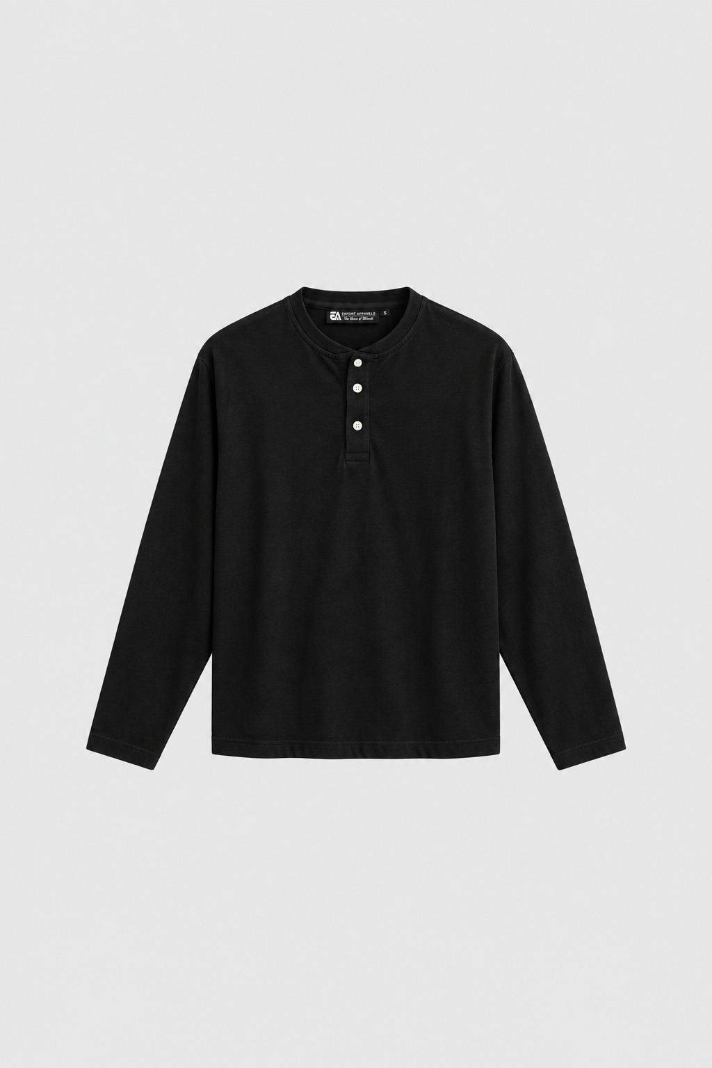BLACK HENLEY, ESSENTIAL LONG SLEEVE