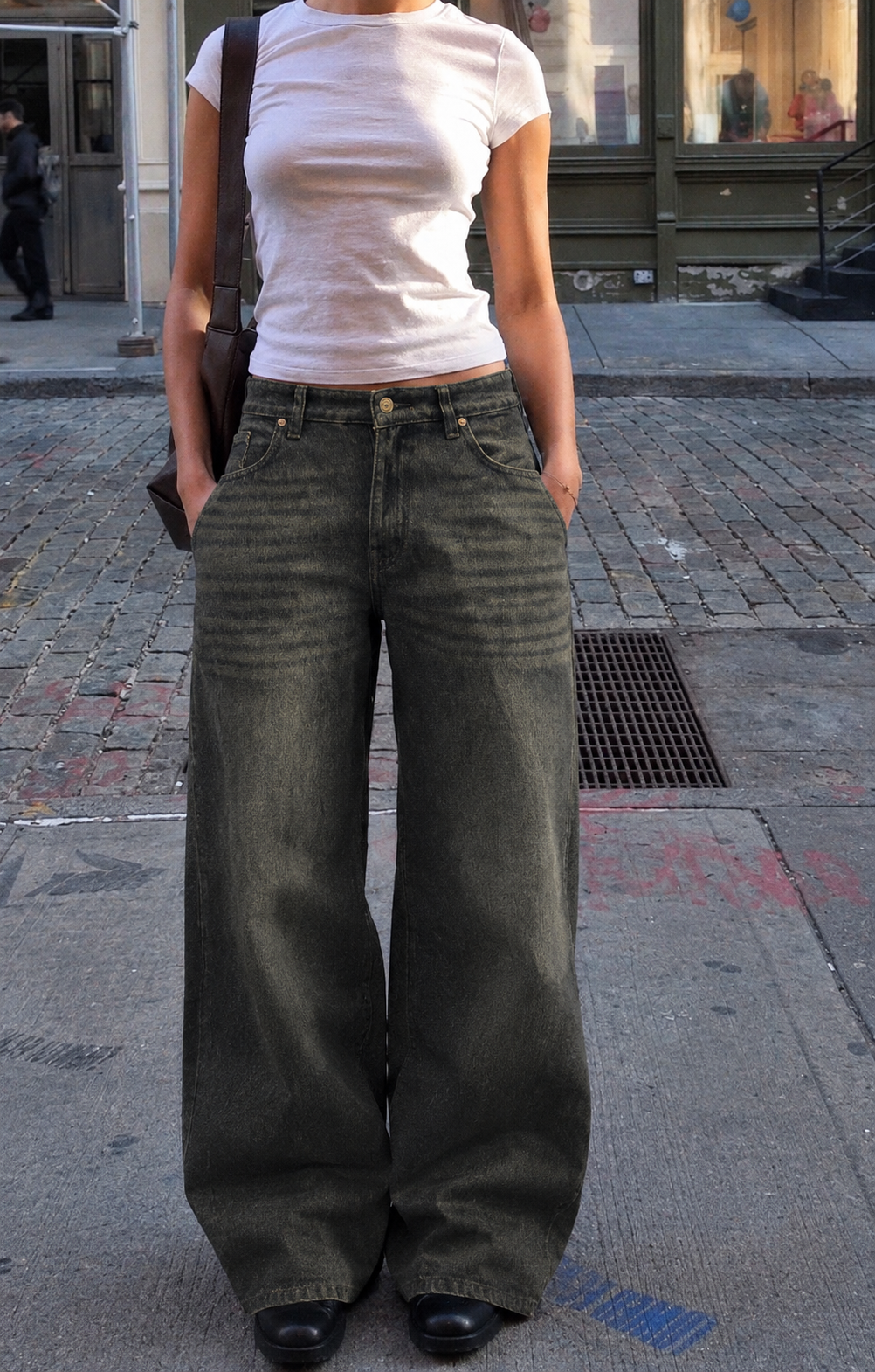 Washed Olive Wide Leg Jeans