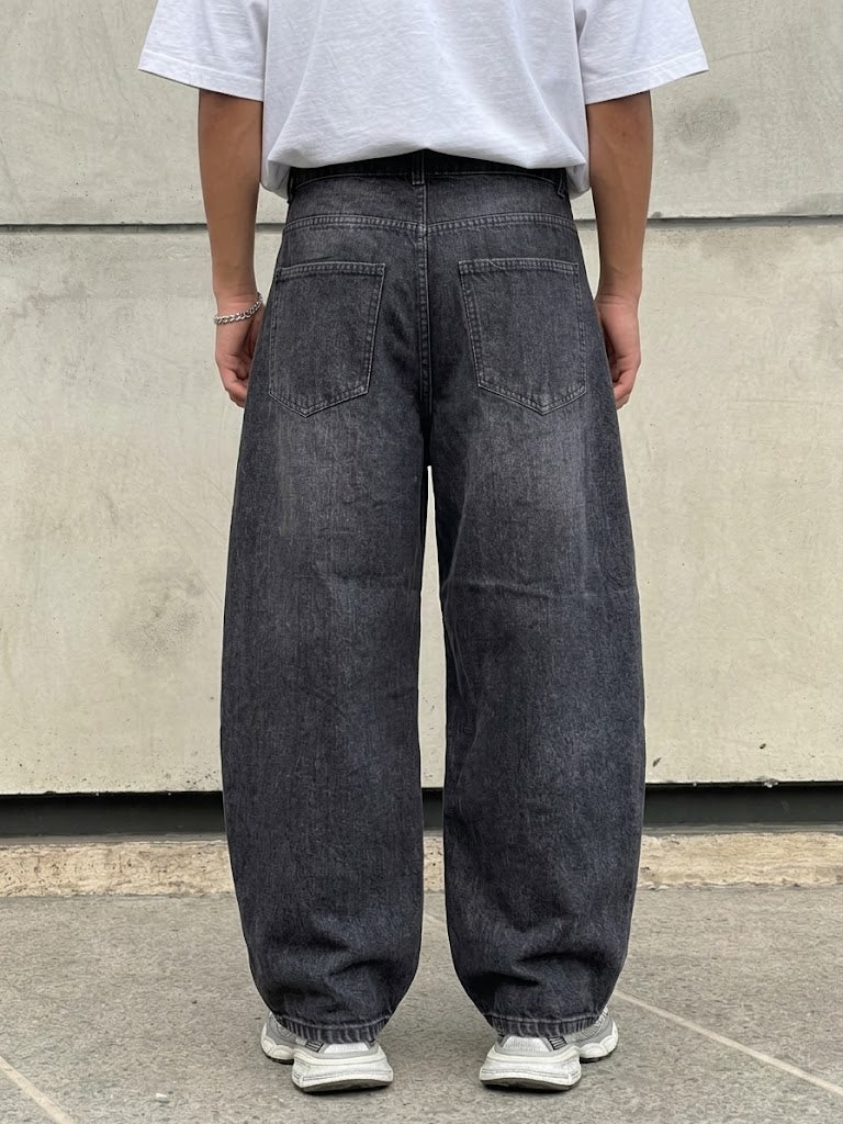 Acid Wash Balloon Fit Jeans — Charcoal (unisex)