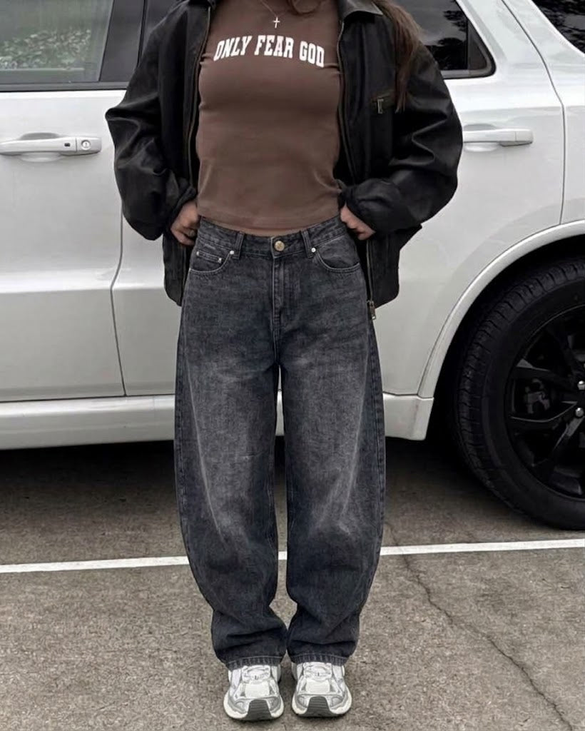 Acid Wash Balloon Fit Jeans — Charcoal (unisex)